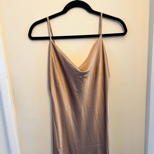 Cowl neck champagne dress with adjustable straps